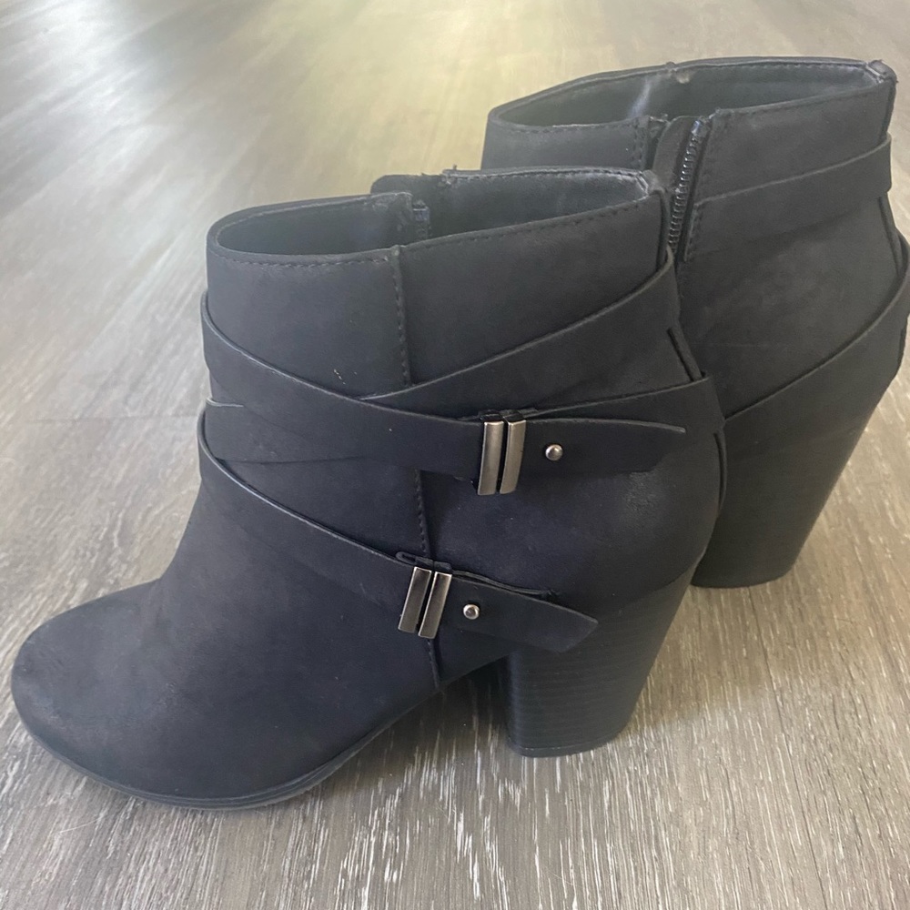 Soda Black Faux Suede Ankle Boots with Block Heel & Strap Detail Festival 9